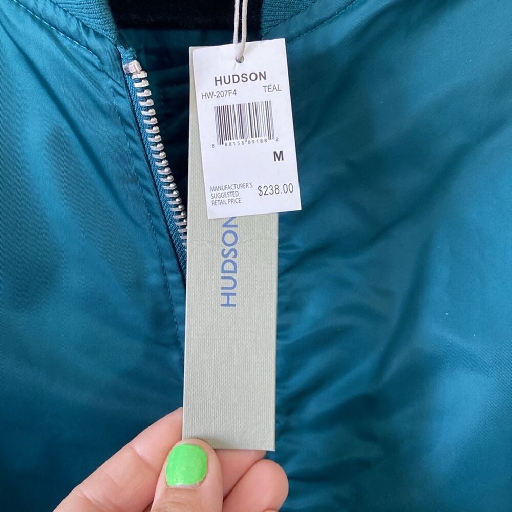 New Teal Green Blue Hudson Jeans Bomber Jacket Medium Fall Casual Oversized - Picture 5 of 10